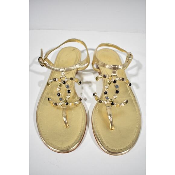 Chanel 19P Gold Metallized Lambskin CC Logo Mule Slide Flat Thong Sandal 36C - Picture 4 of 12